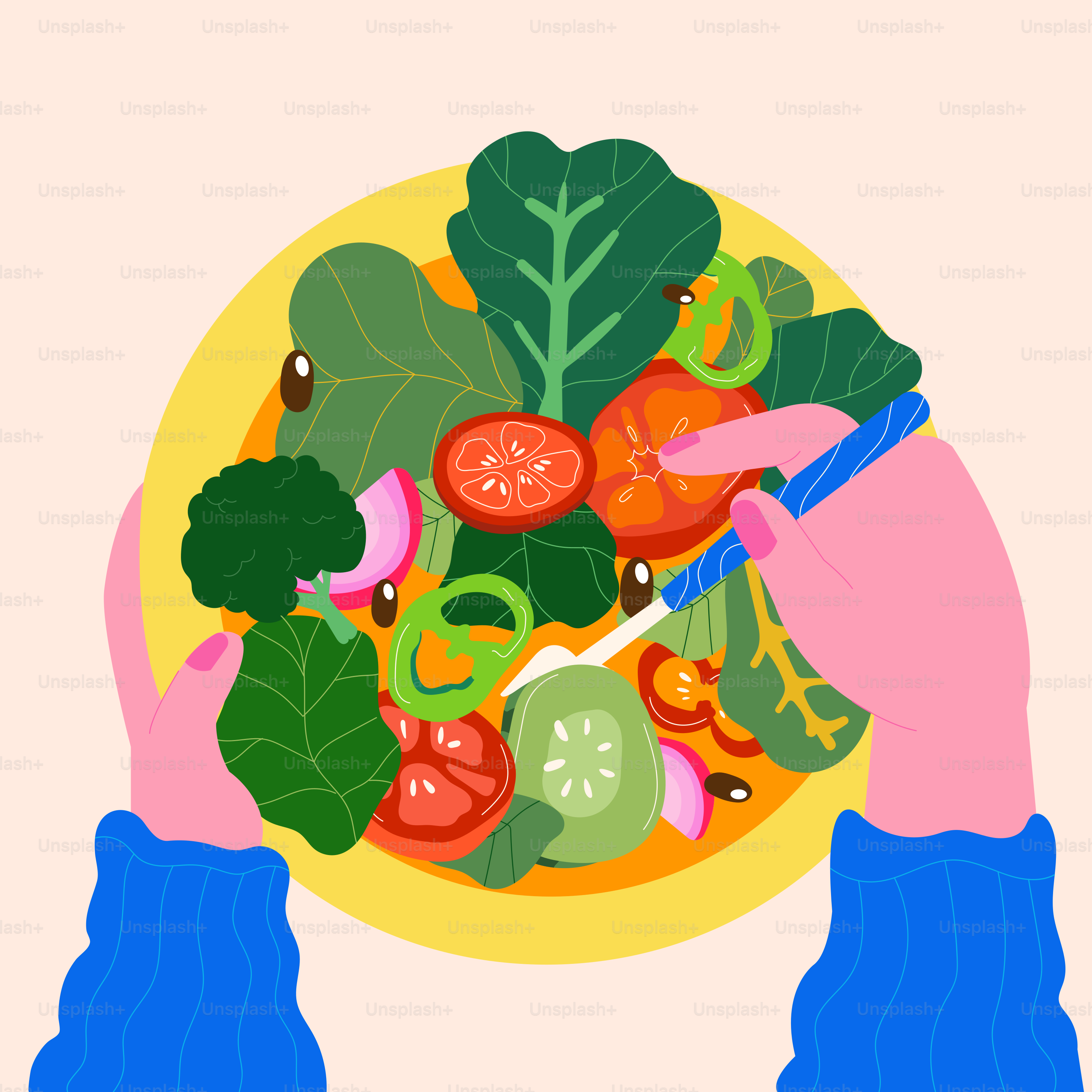 Dos manos sujetando un plato de verduras