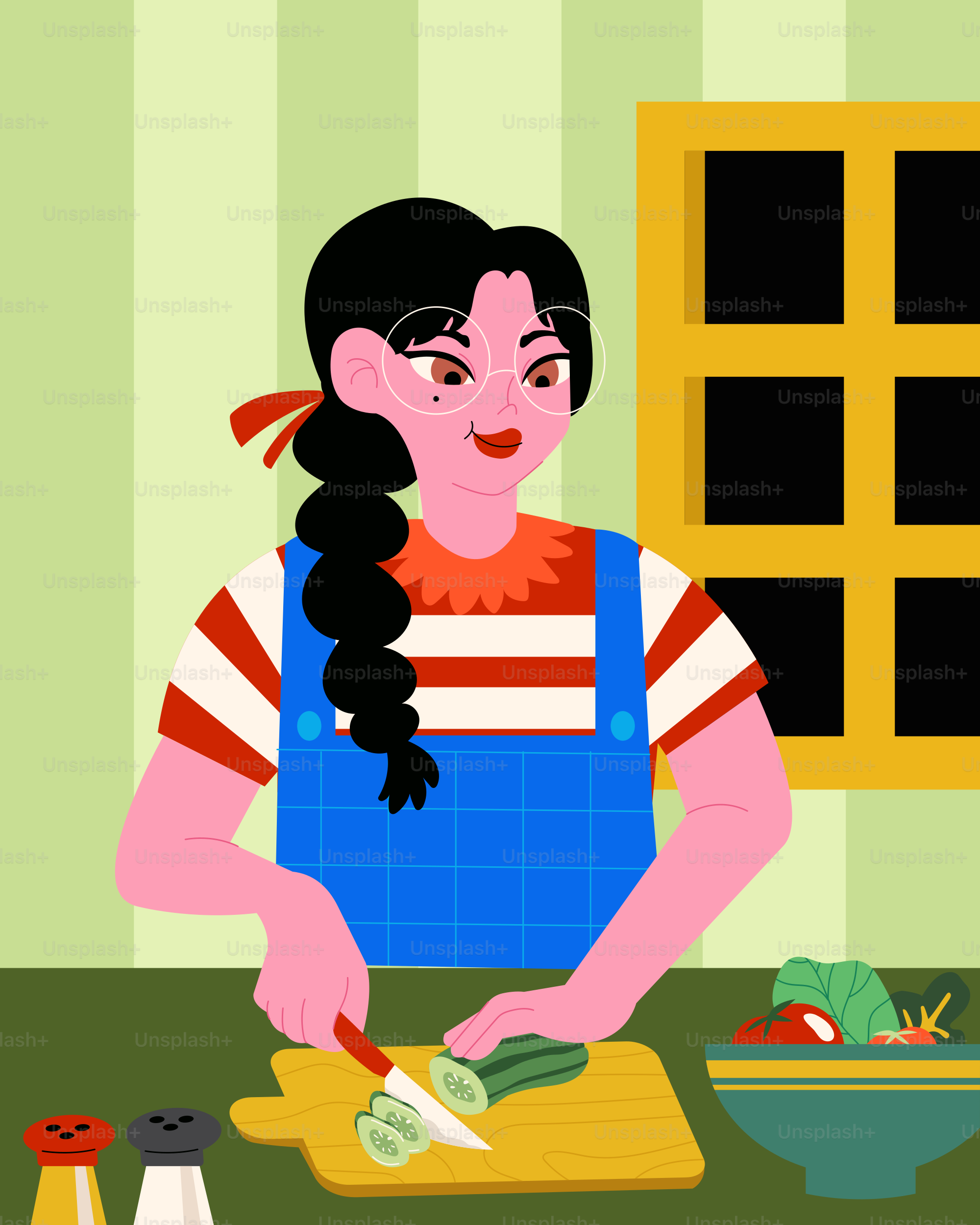 Una mujer en una cocina cortando verduras en una tabla de cortar