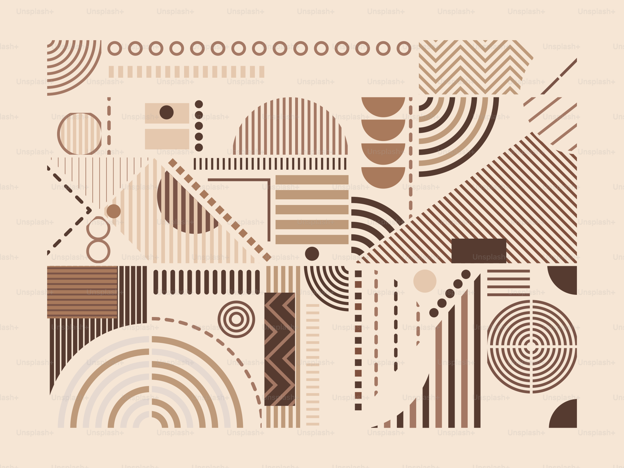 A beige and black abstract design with circles and lines