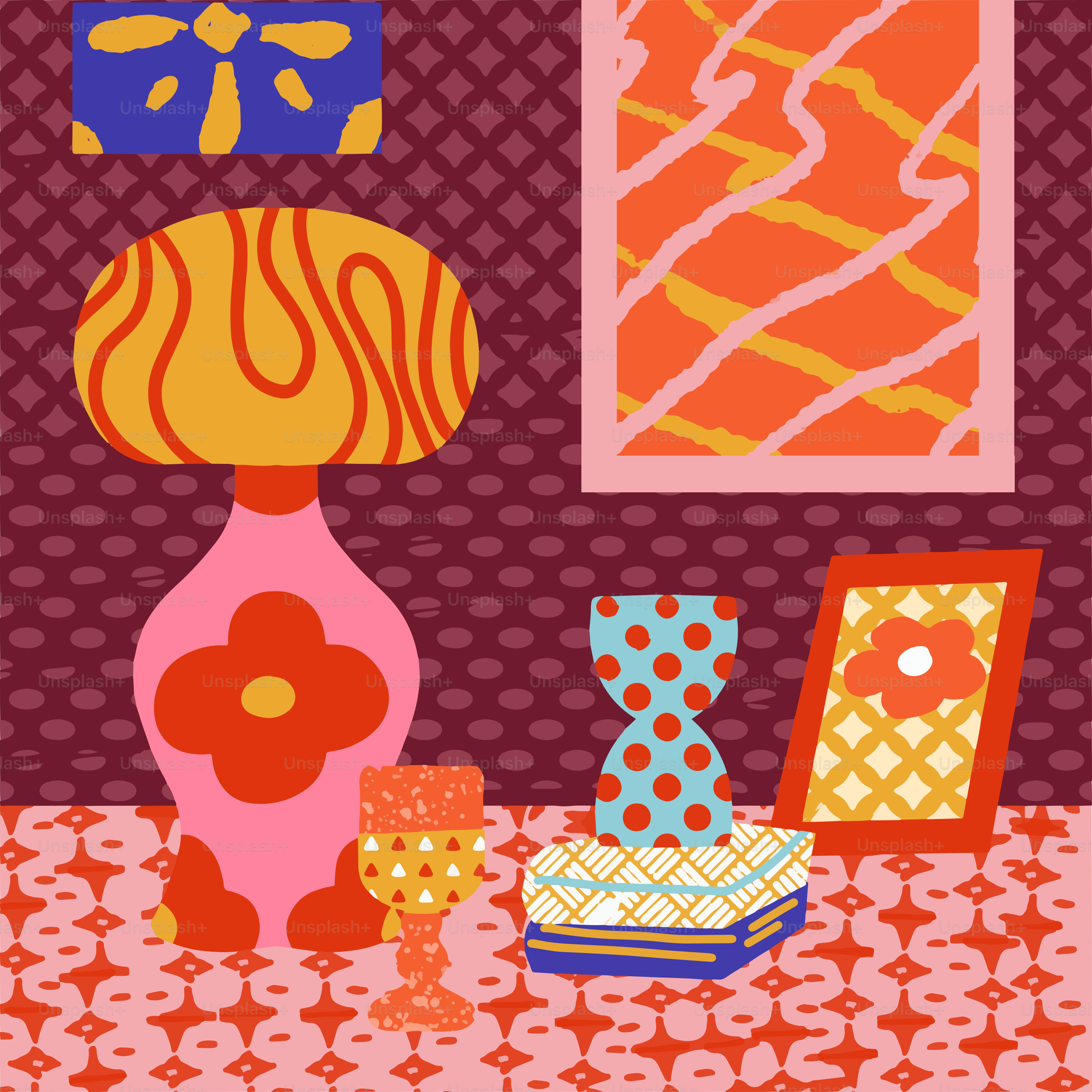 Una pintura de un jarrón con flores sobre una mesa