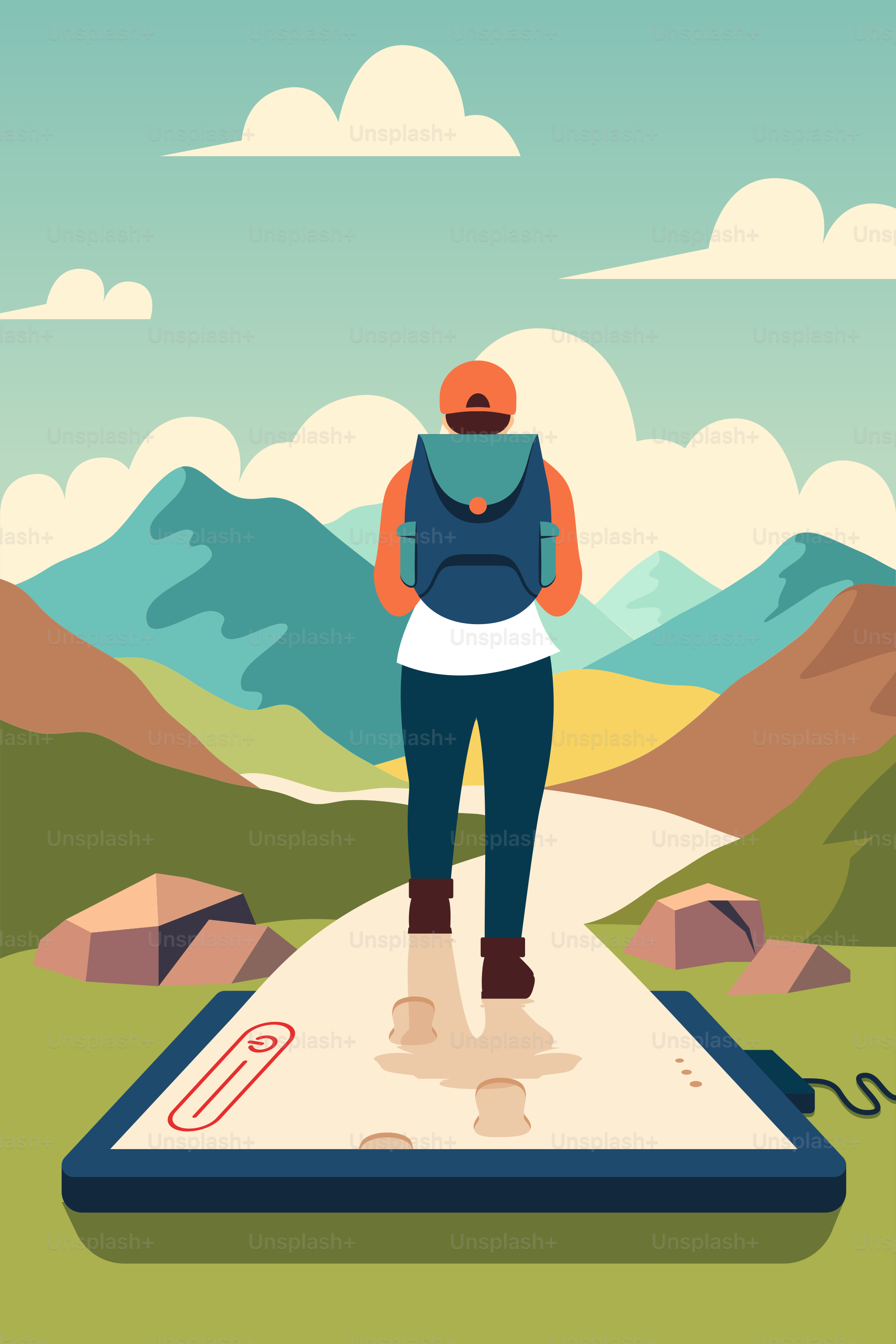 A person standing on a phone with a backpack on top of it