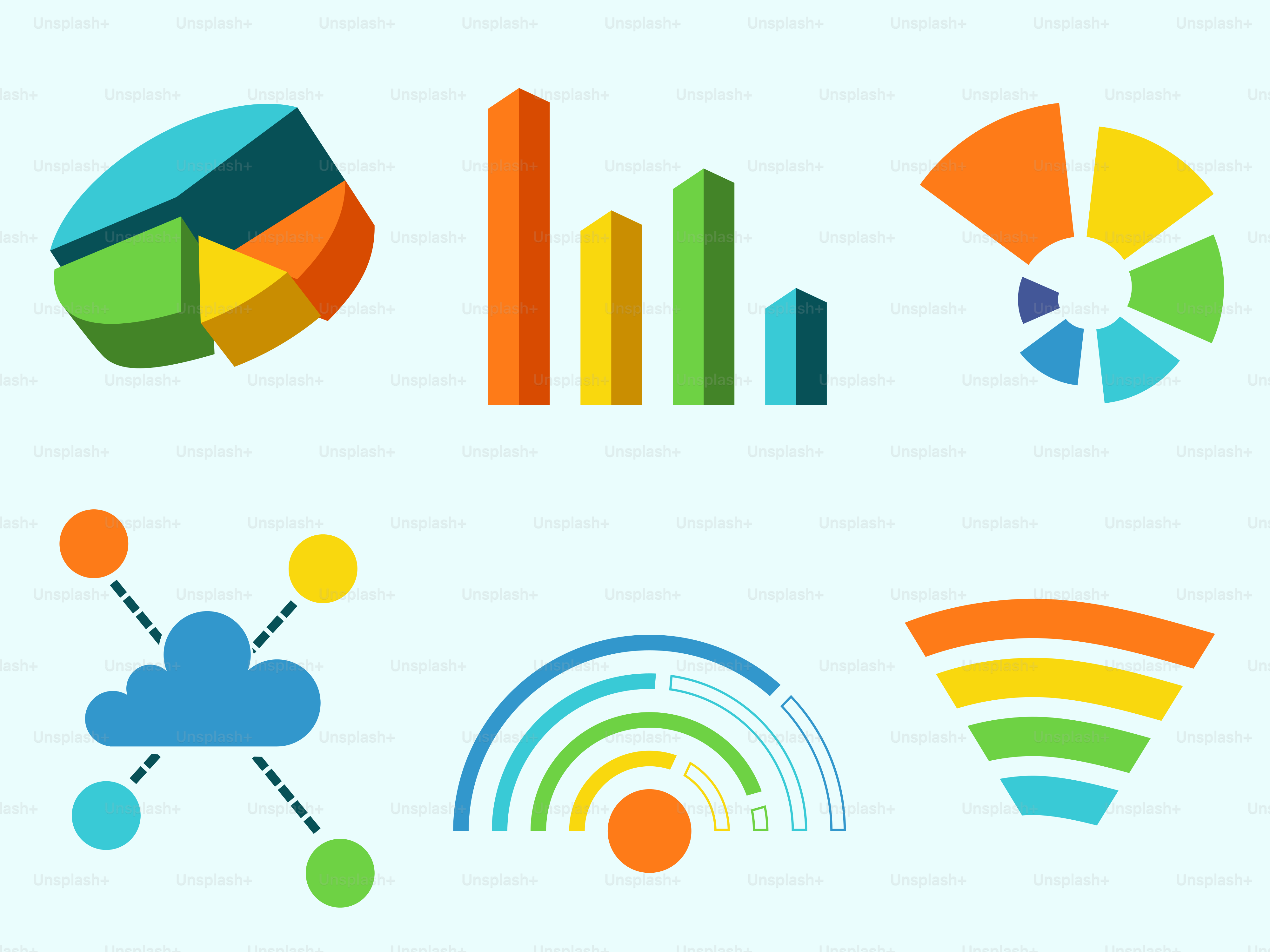 A bunch of different types of diagrams on a white background