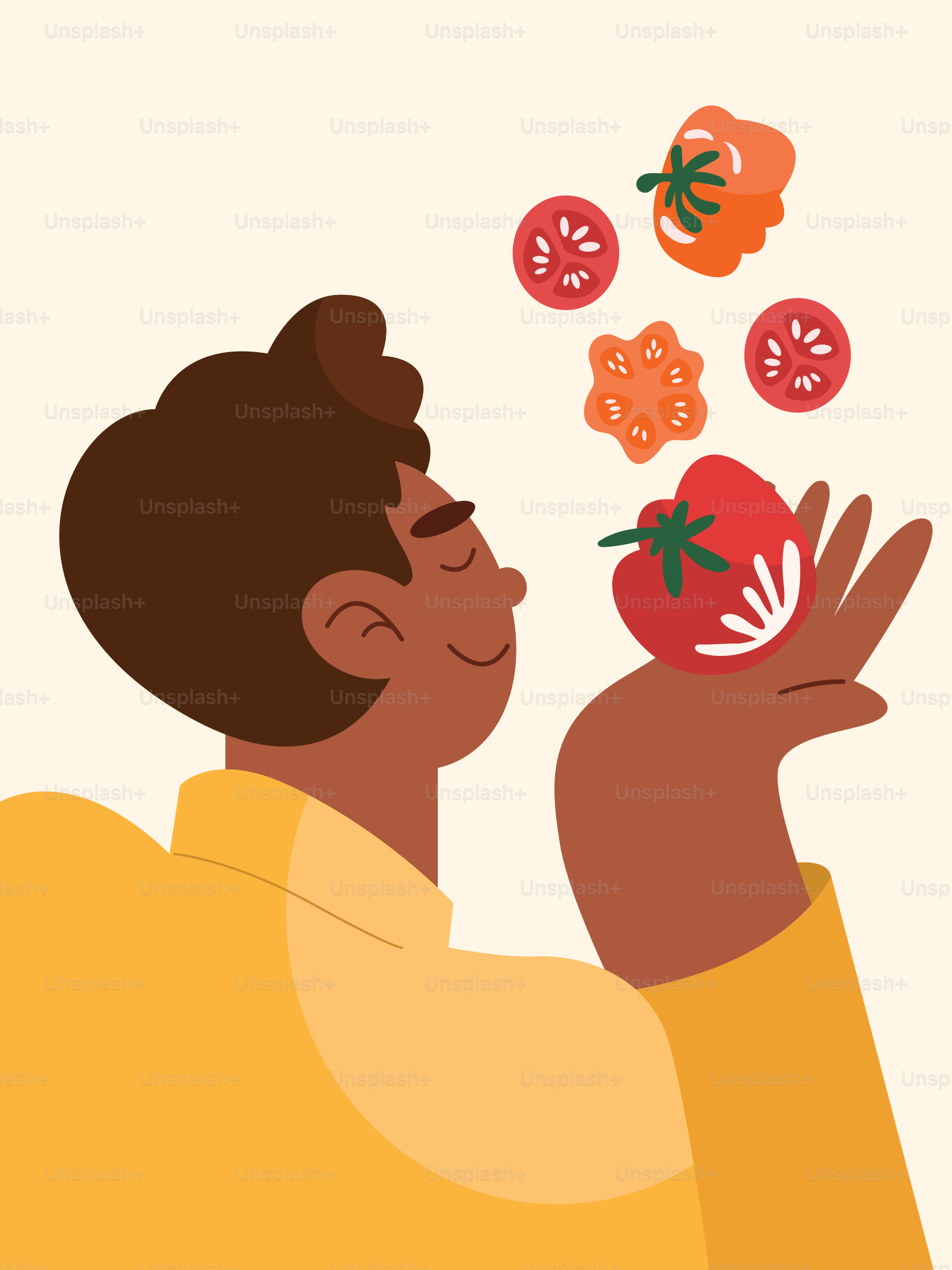 Ein Mann wirft Tomaten in die Luft