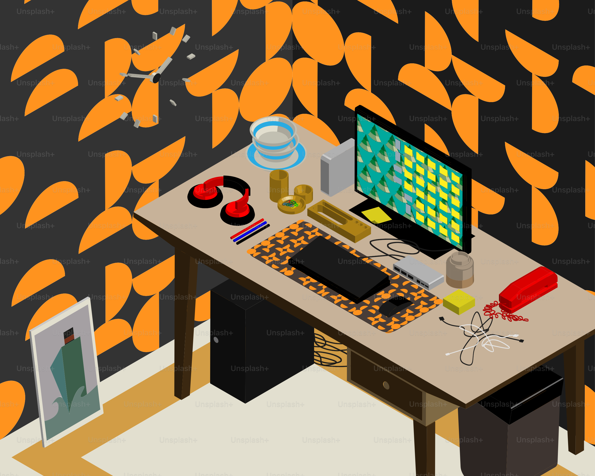 A computer desk with a computer on top of it