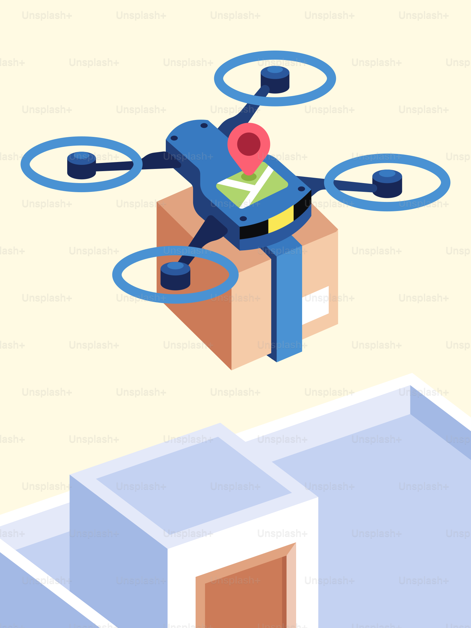 A box with a remote control flying over it