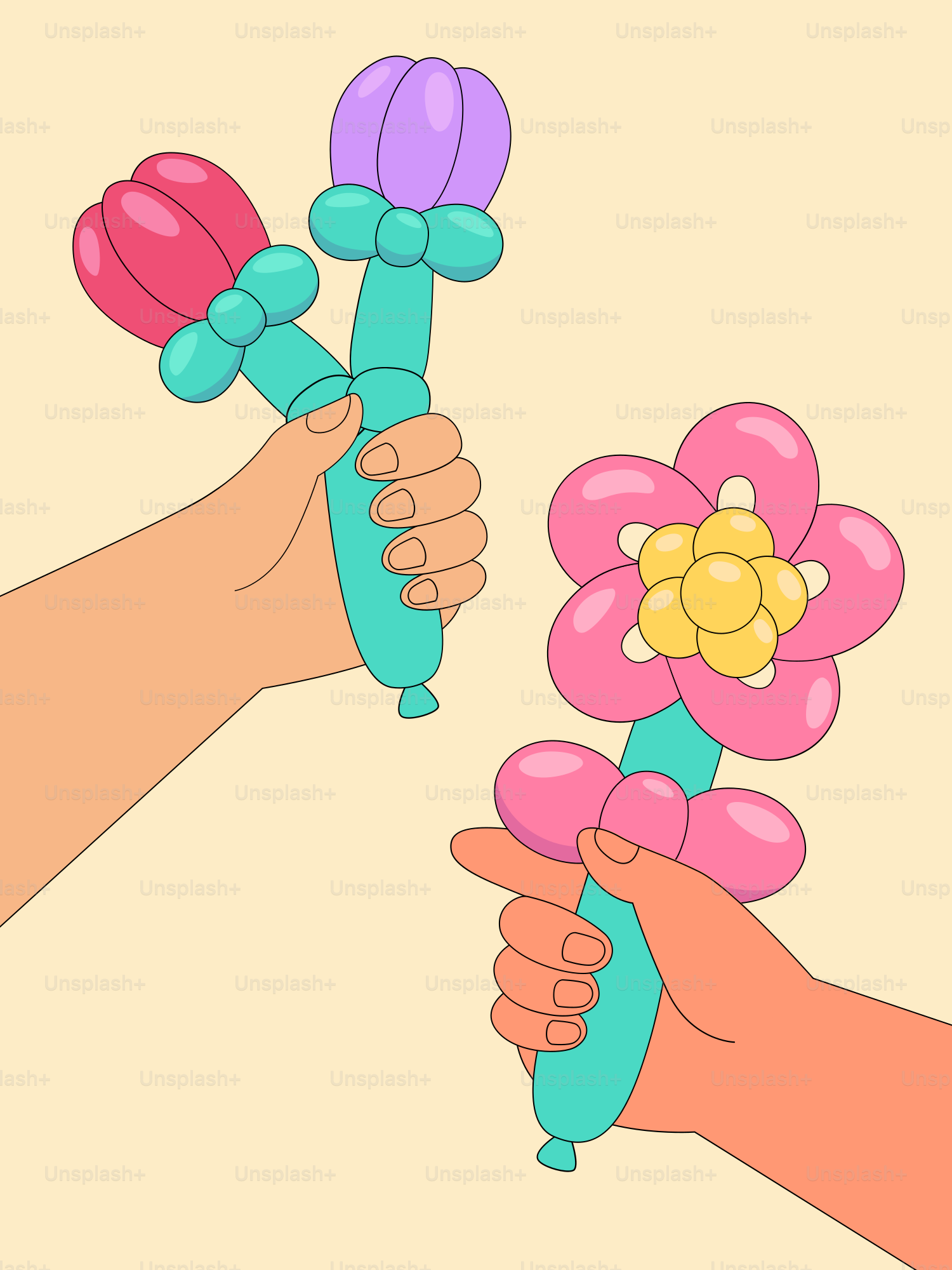 A hand holding a flower and a hand holding a blow dryer