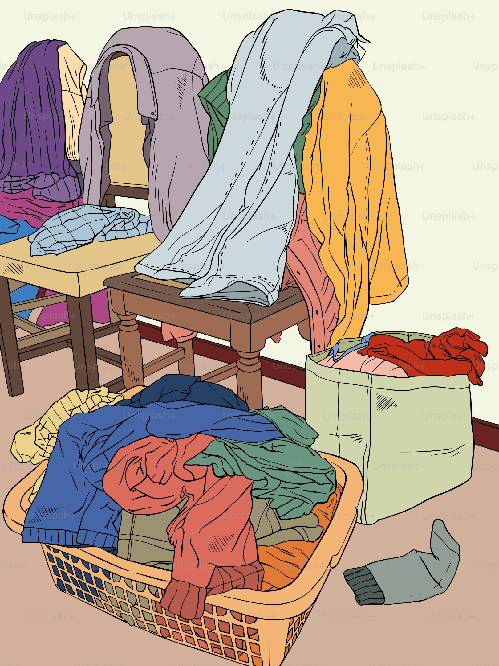 A bunch of clothes that are in a basket