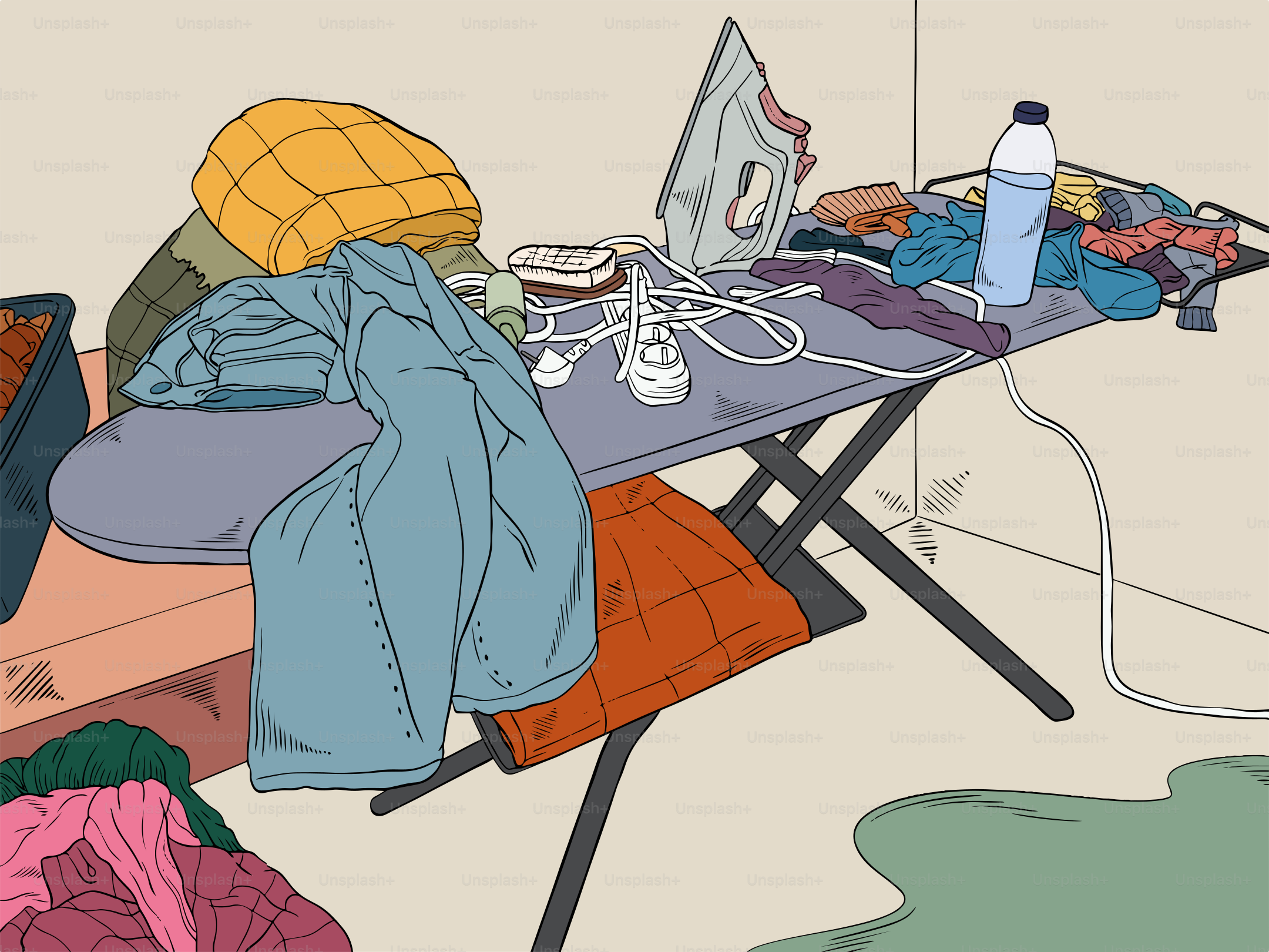 A drawing of a table with a laptop on it