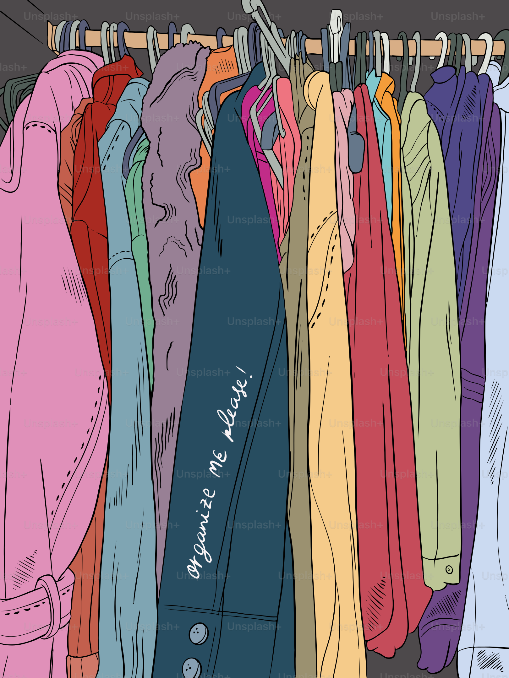 A bunch of clothes are hanging on a rack