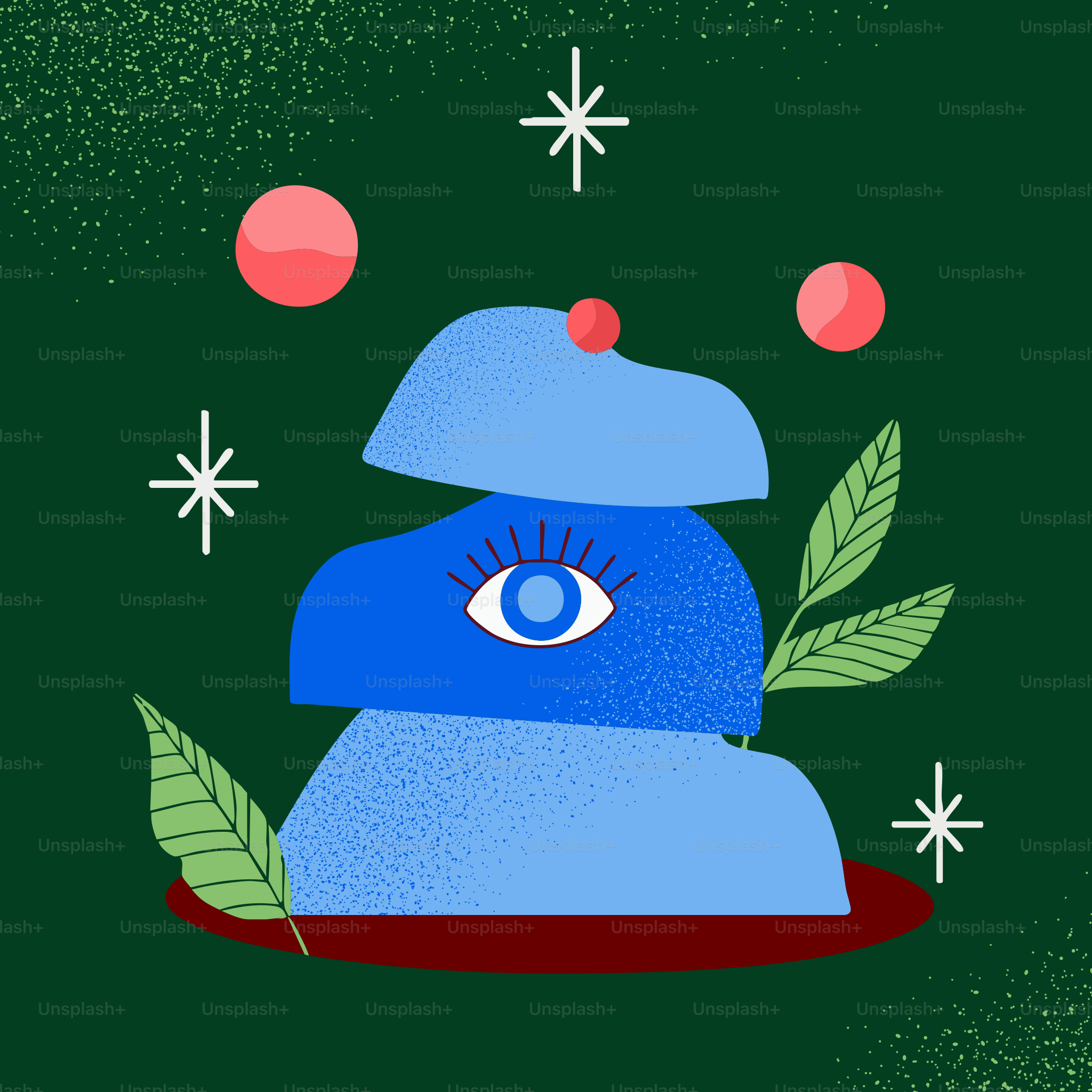 A blue hat with an eye on top of it