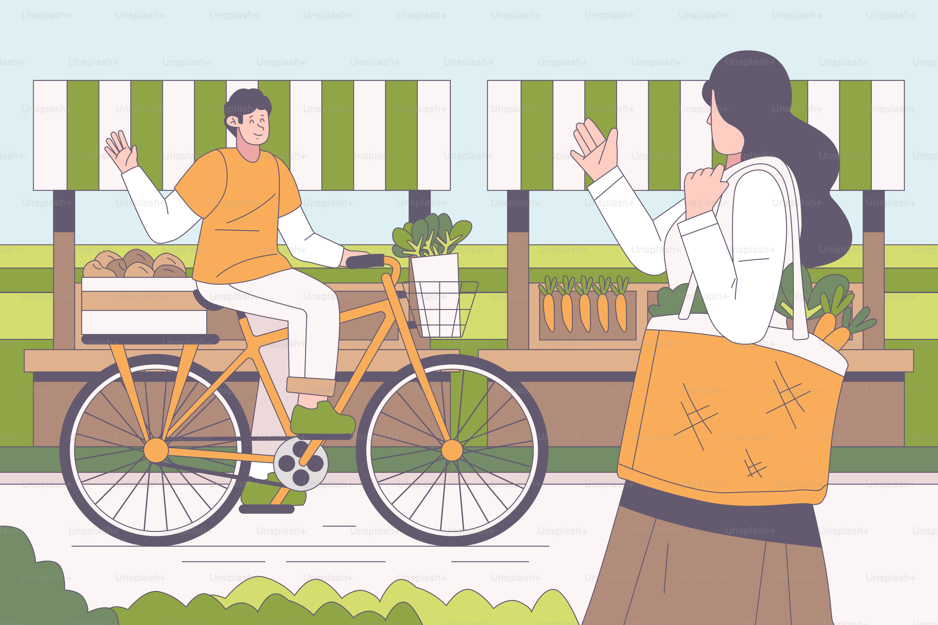 Eine Frau, die mit dem Fahrrad neben einem Mann eine Straße entlangfährt