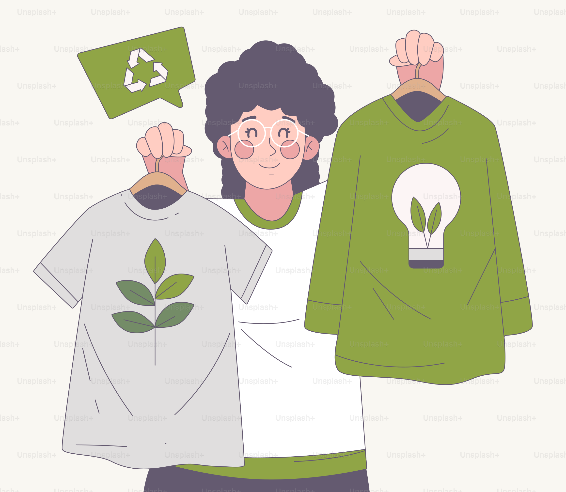 A woman standing next to a green t - shirt