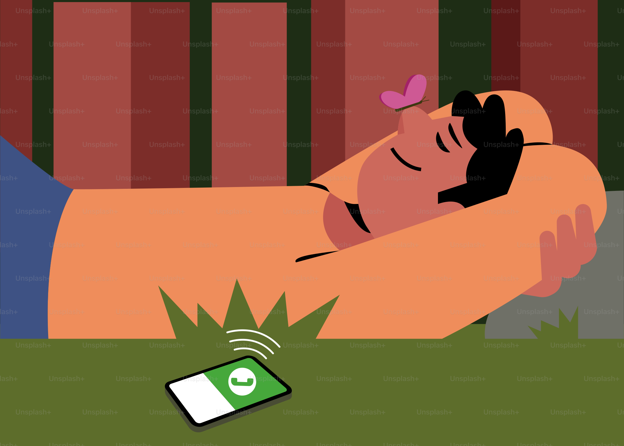 A man laying on top of a bed next to a cell phone