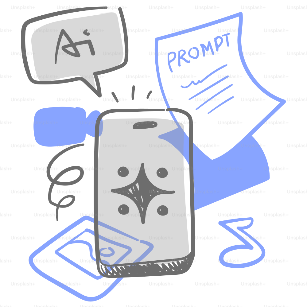 A drawing of a cell phone with a speech bubble above it