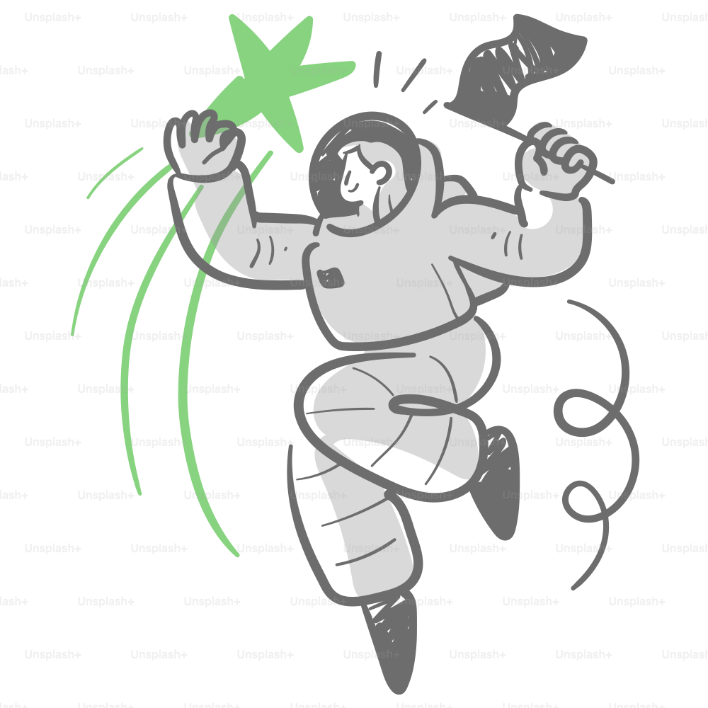 A drawing of a man holding a green star