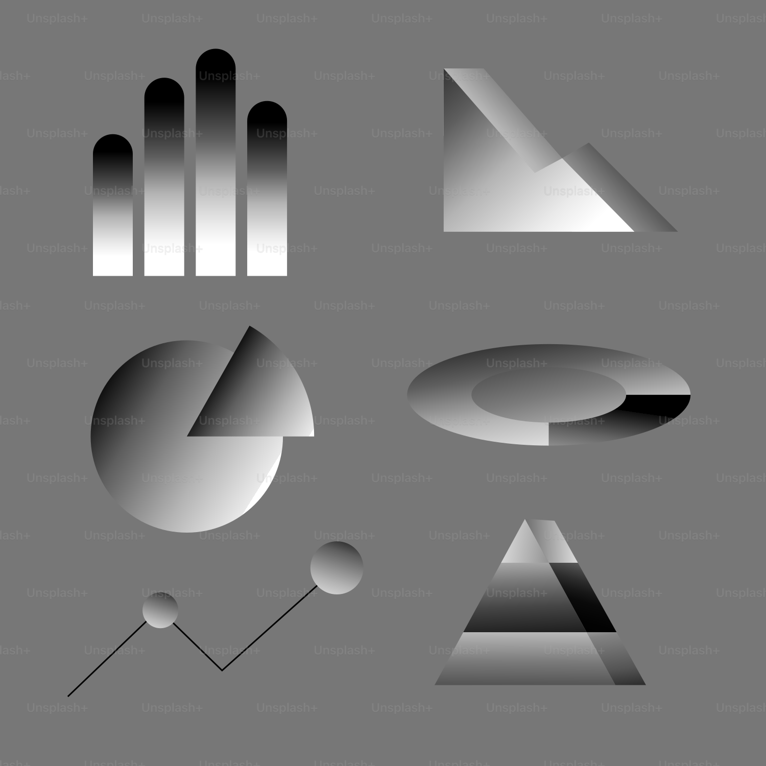 Eine Reihe verschiedener Formen und Größen auf grauem Hintergrund