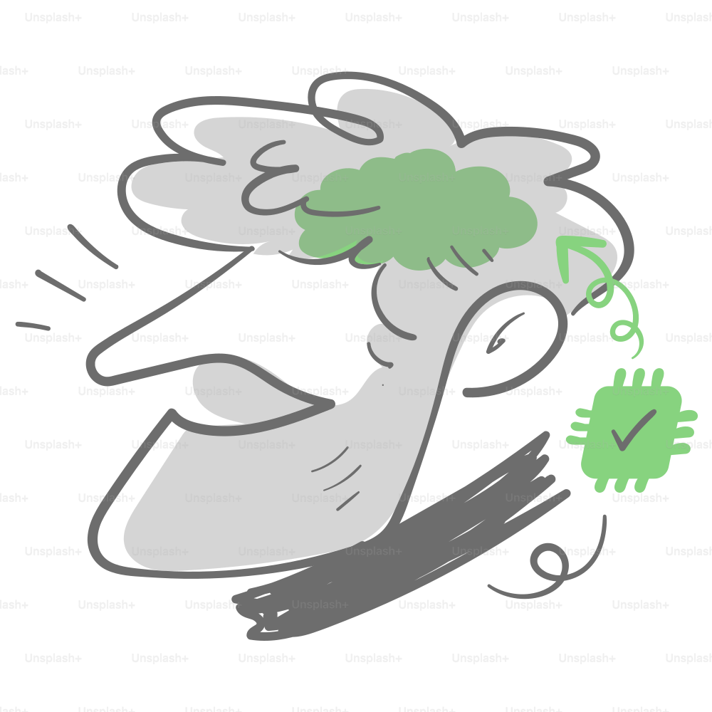 A drawing of a man with green hair