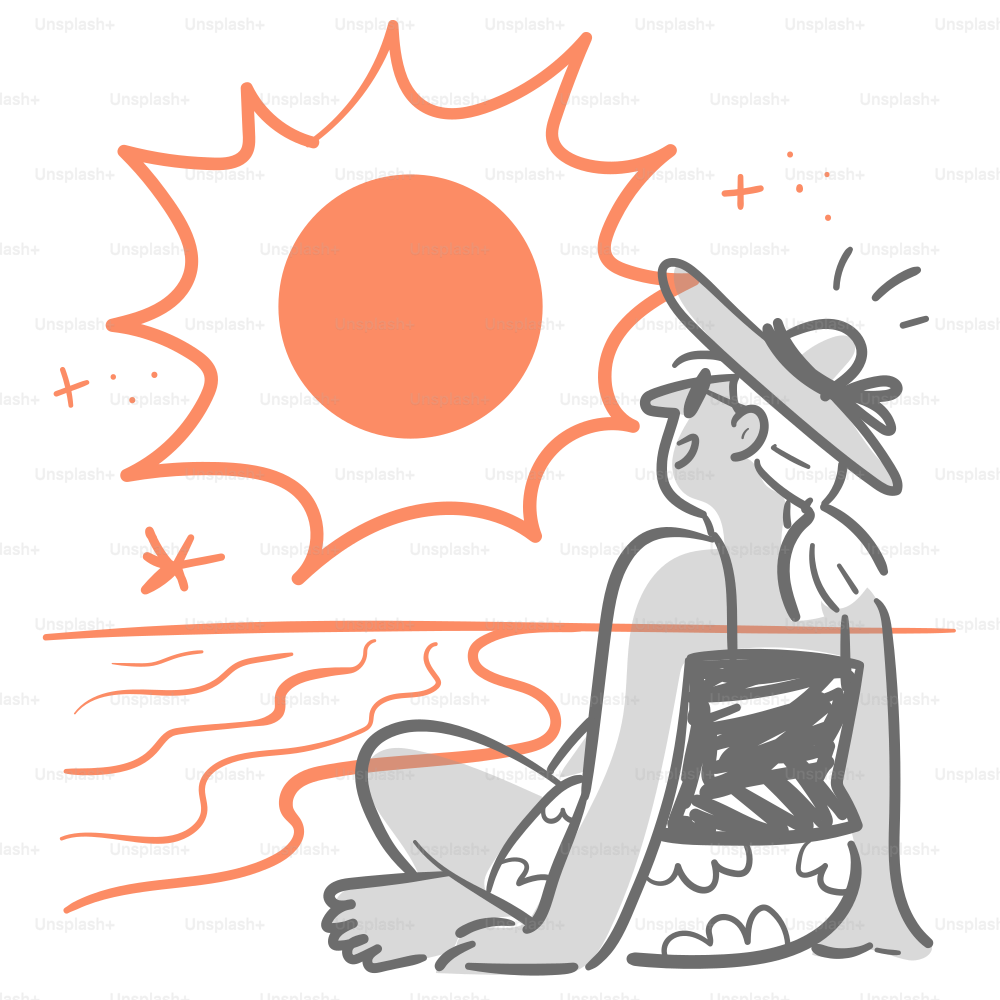 A drawing of a man sitting on the beach