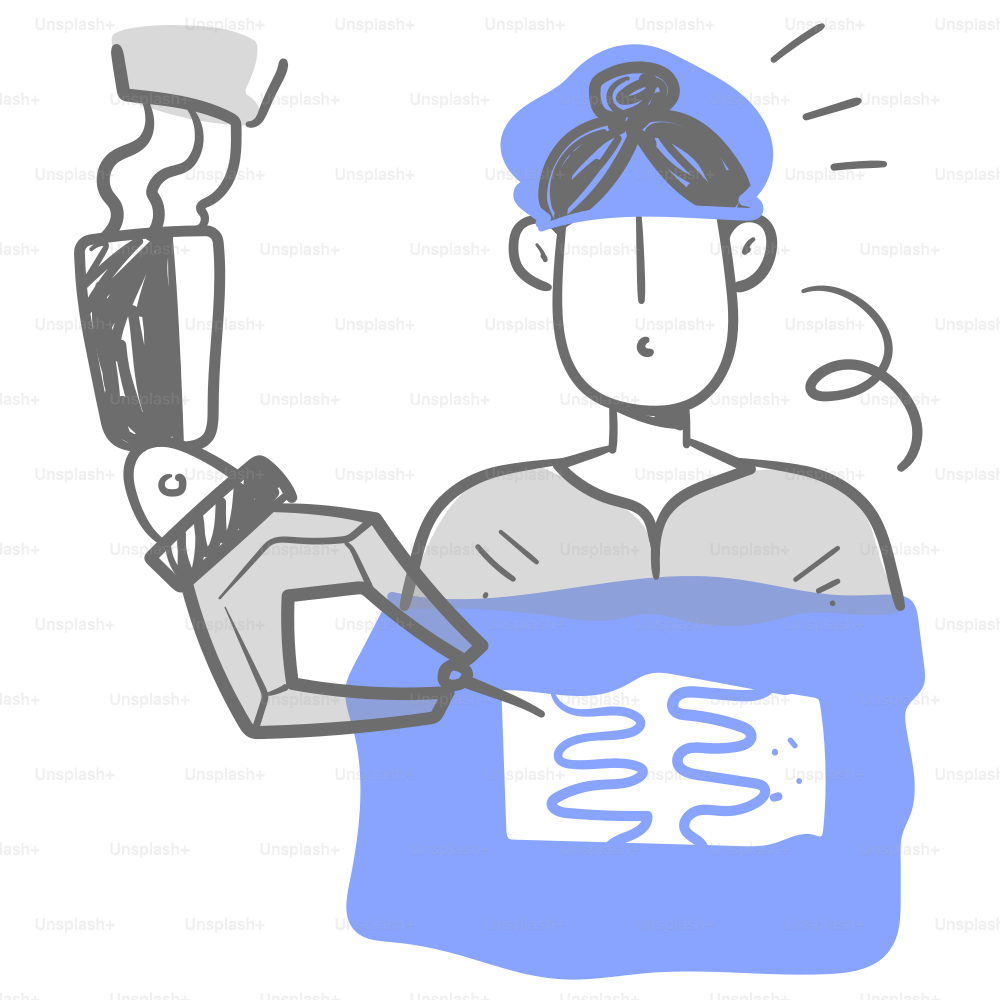 A drawing of a man holding a box of food