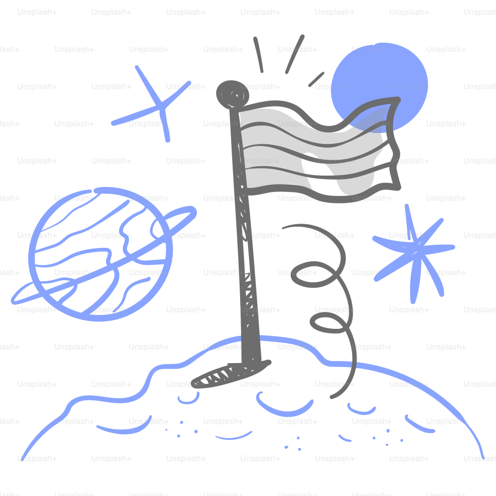 A drawing of a flag on top of a hill