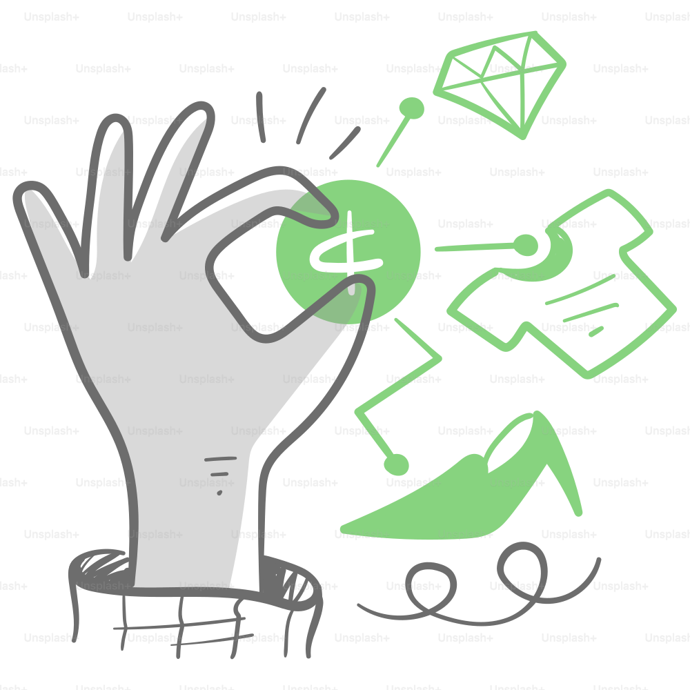 A drawing of a hand holding a dollar sign