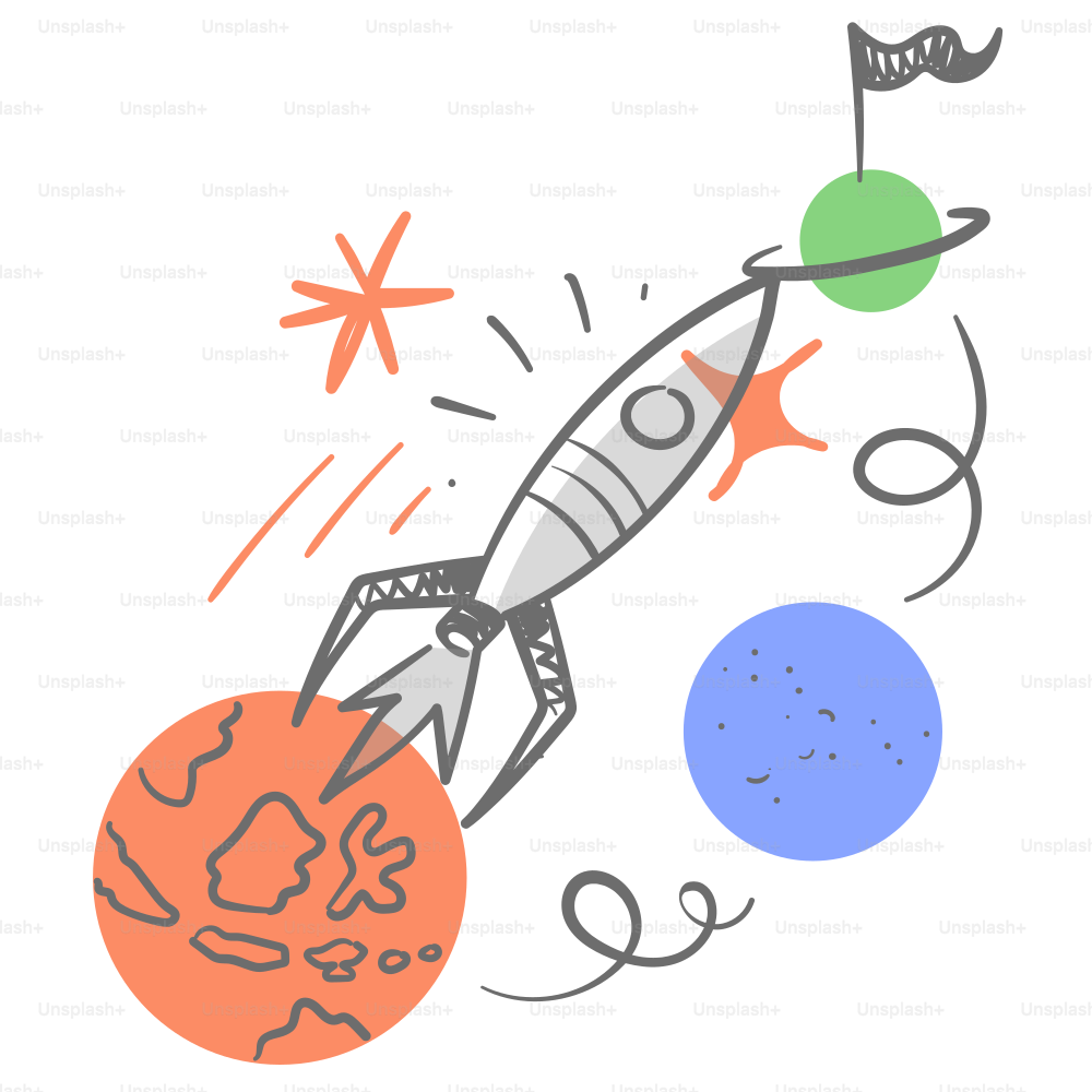 A drawing of a rocket flying through the air
