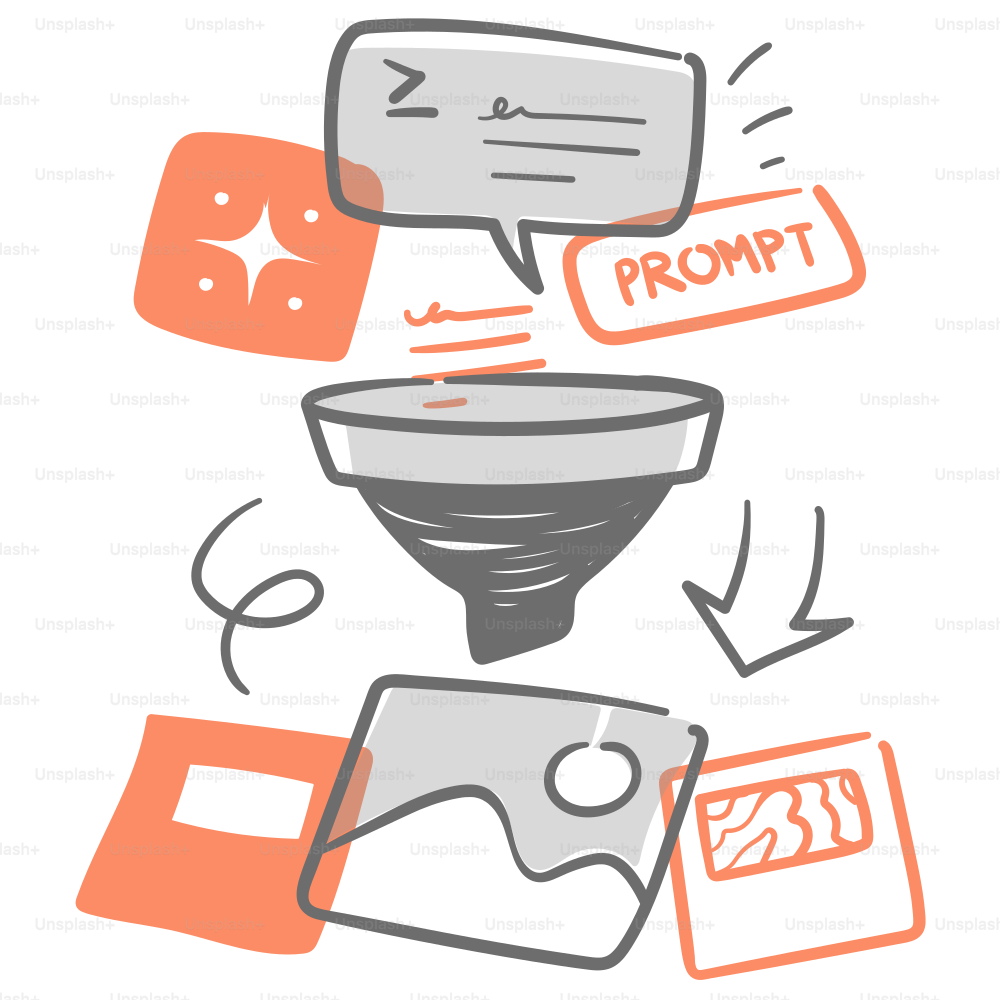 A drawing of a funnel with a speech bubble above it