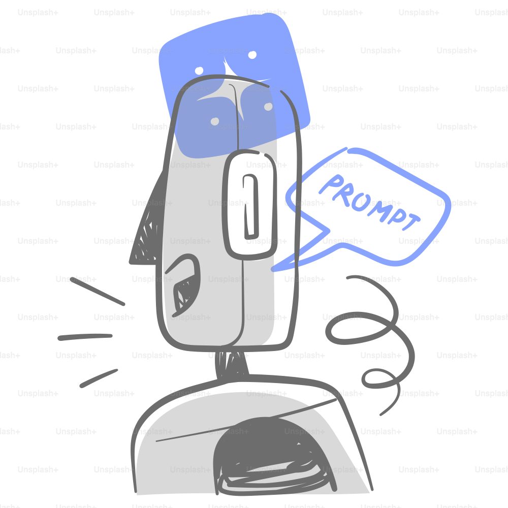 A drawing of a robot with a speech bubble