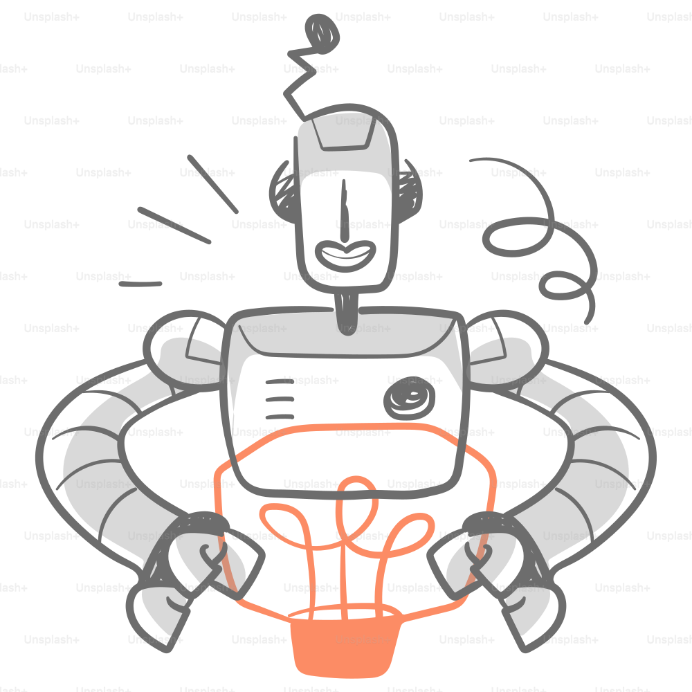 A drawing of a robot holding a cup