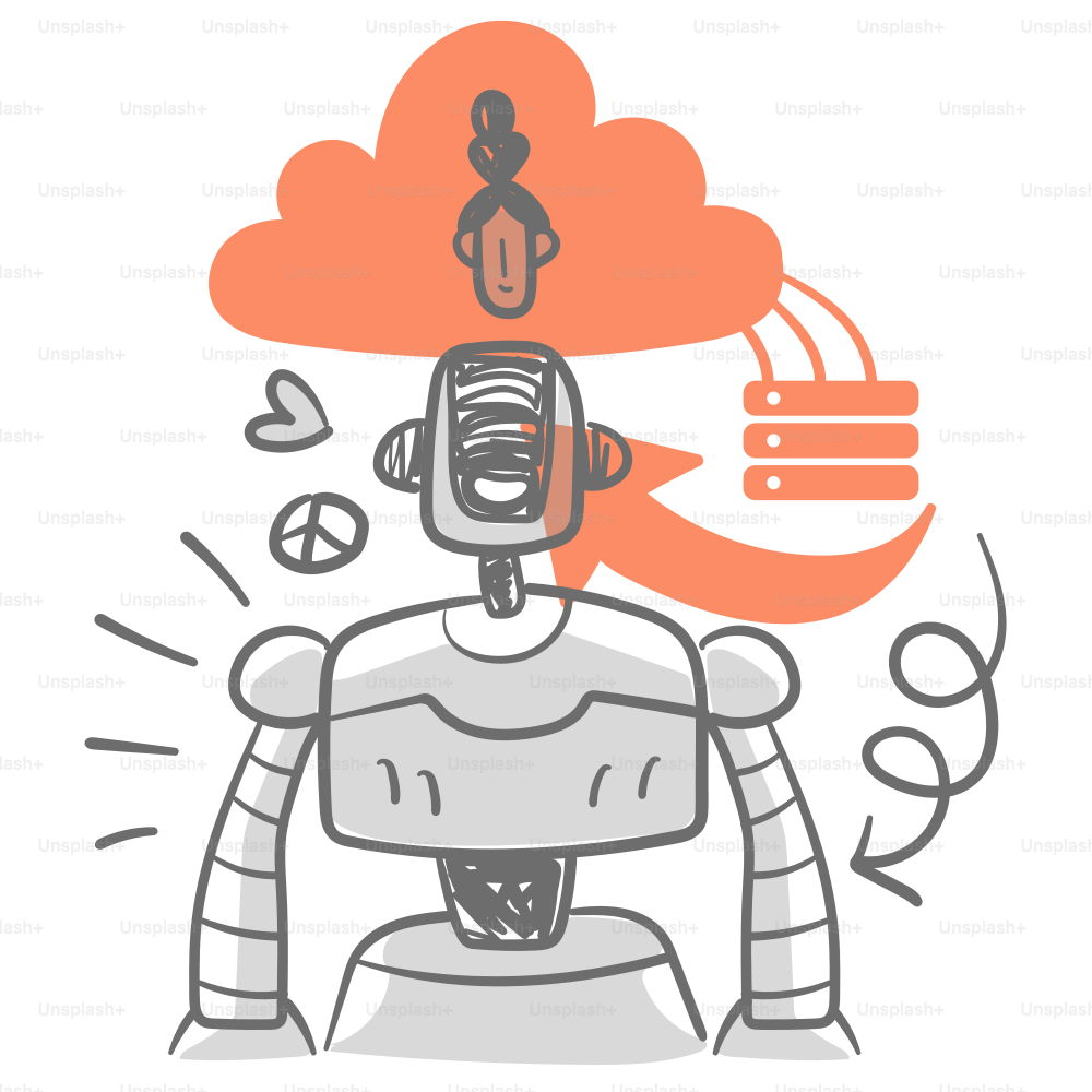 Un robot con un globo de diálogo encima