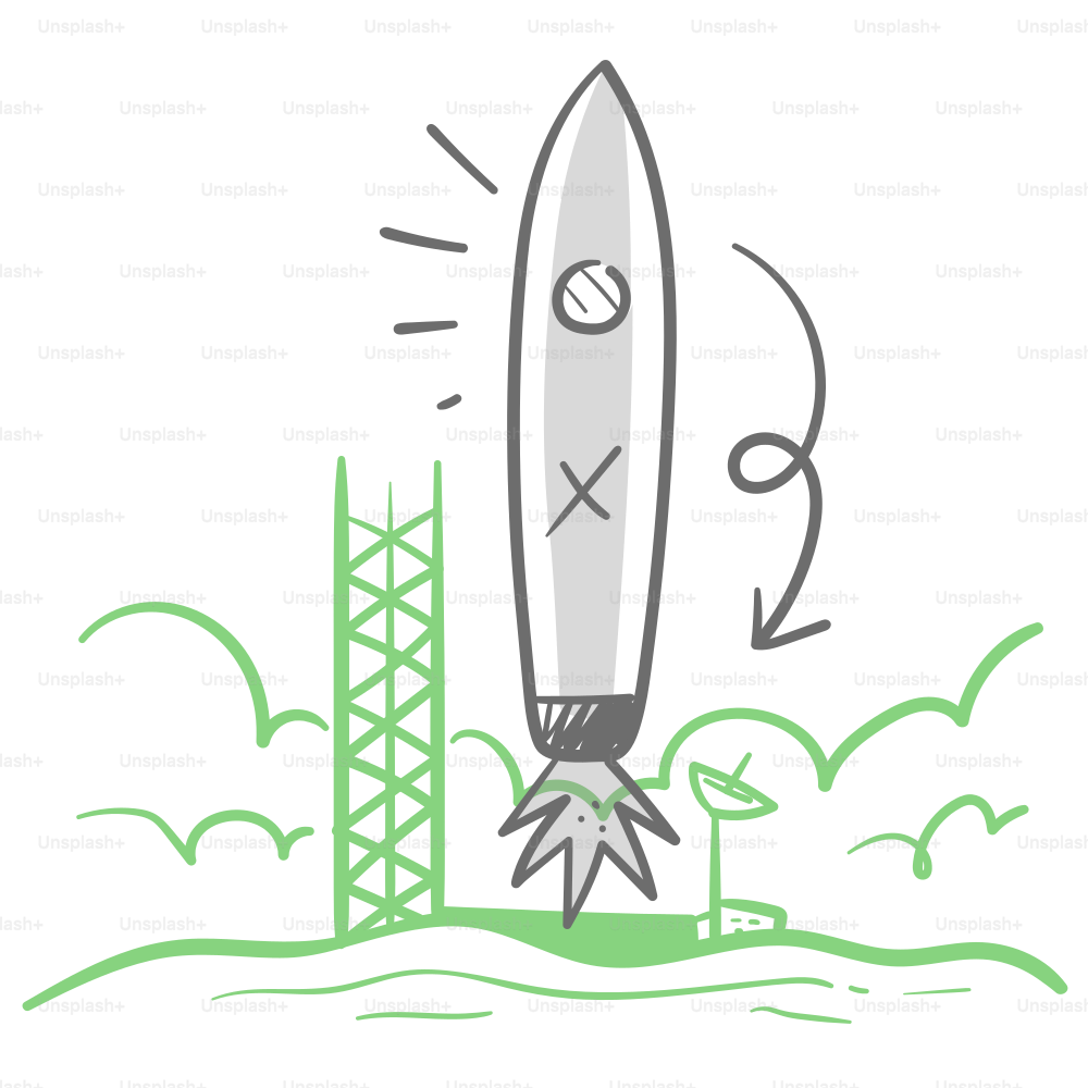 空へ打ち上げられるロケットの絵
