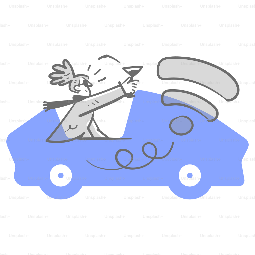 A drawing of a cat driving a car