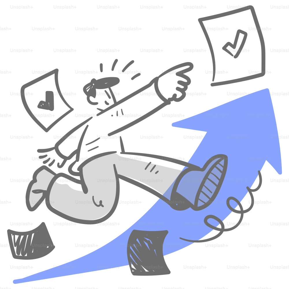 A drawing of a man flying through the air