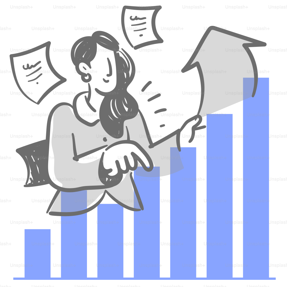 A woman sitting on top of a bar chart