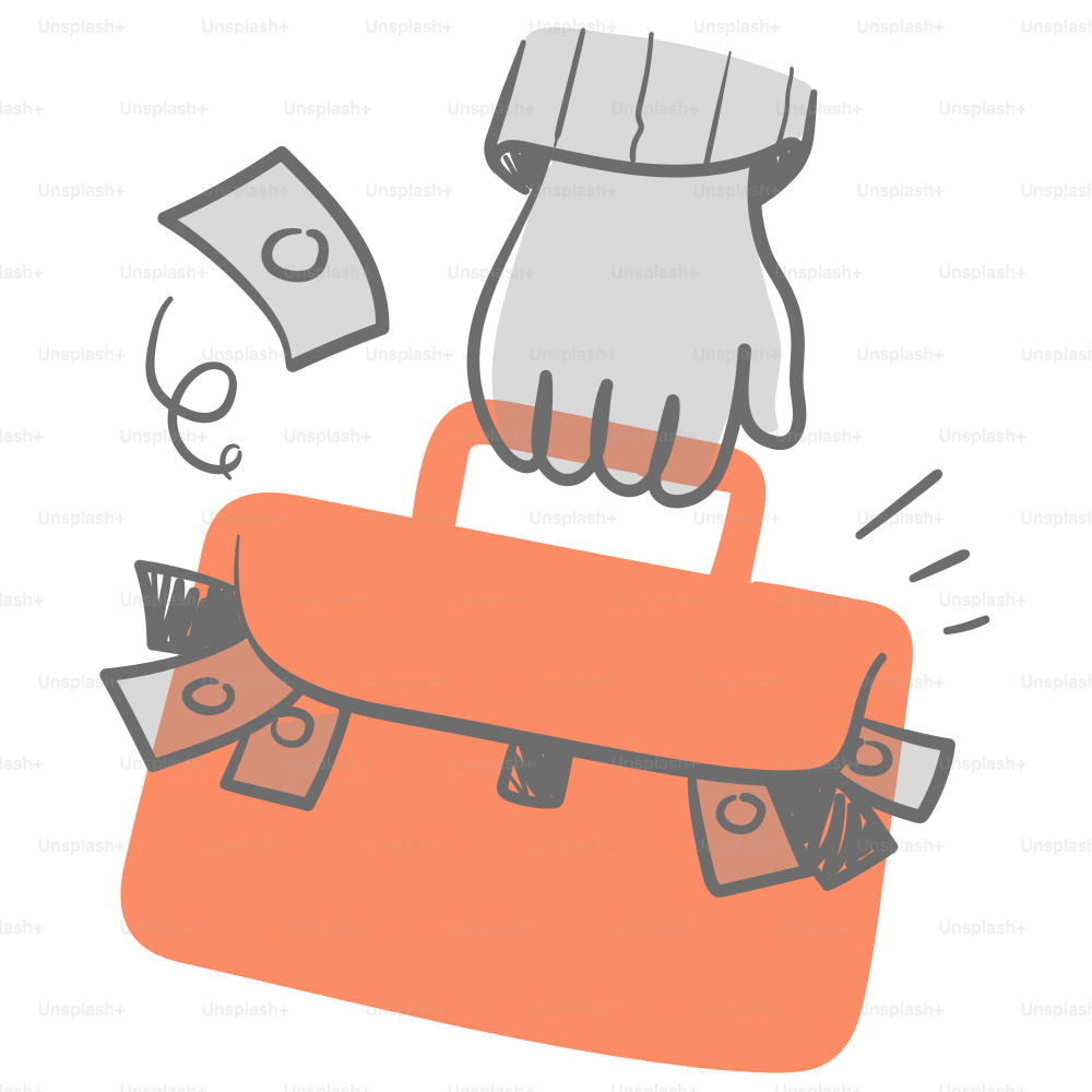 A hand holding a suitcase with money coming out of it