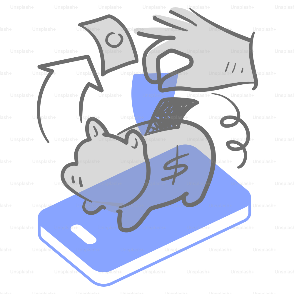 A piggy bank sitting on top of a cell phone