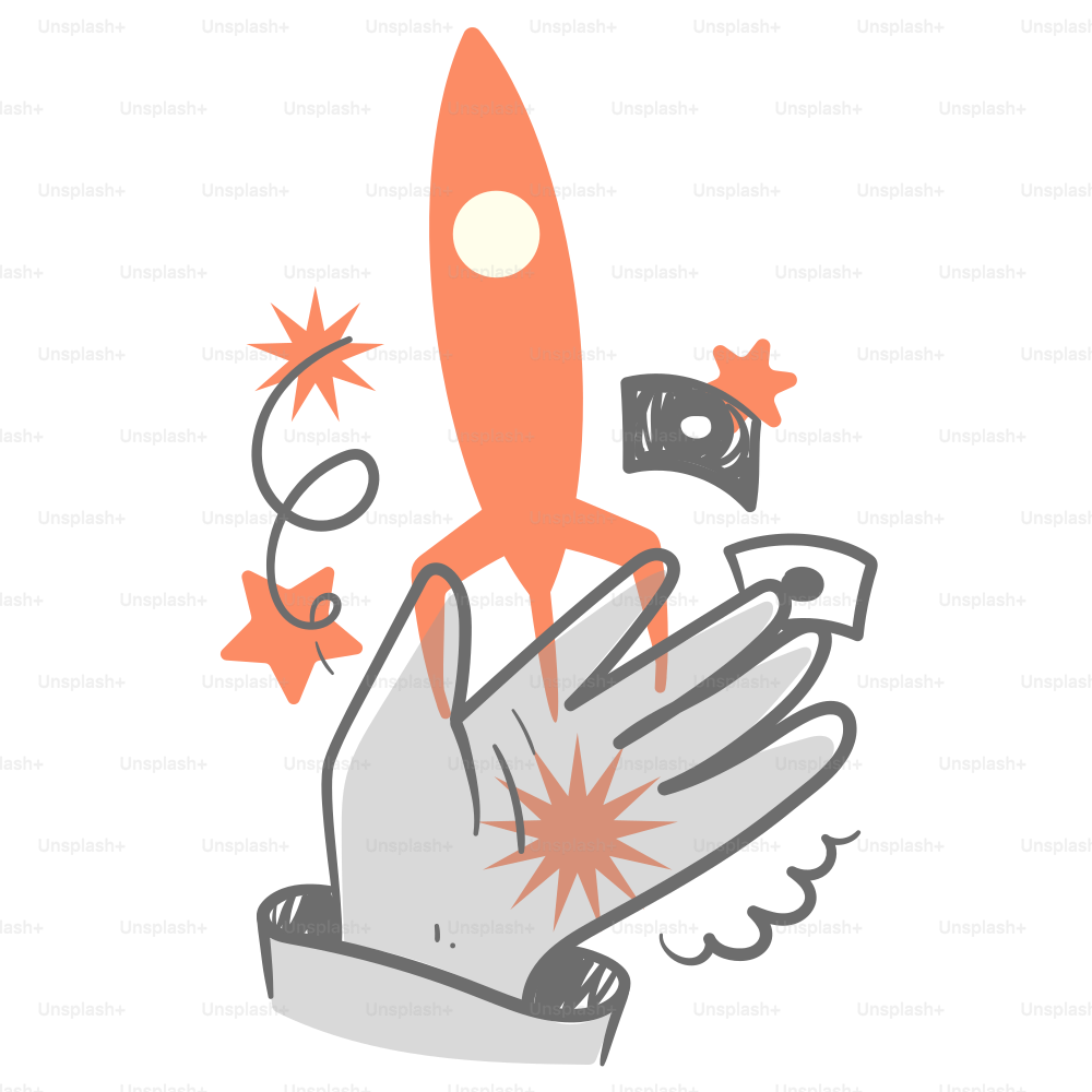 A rocket flying through the air next to a hand