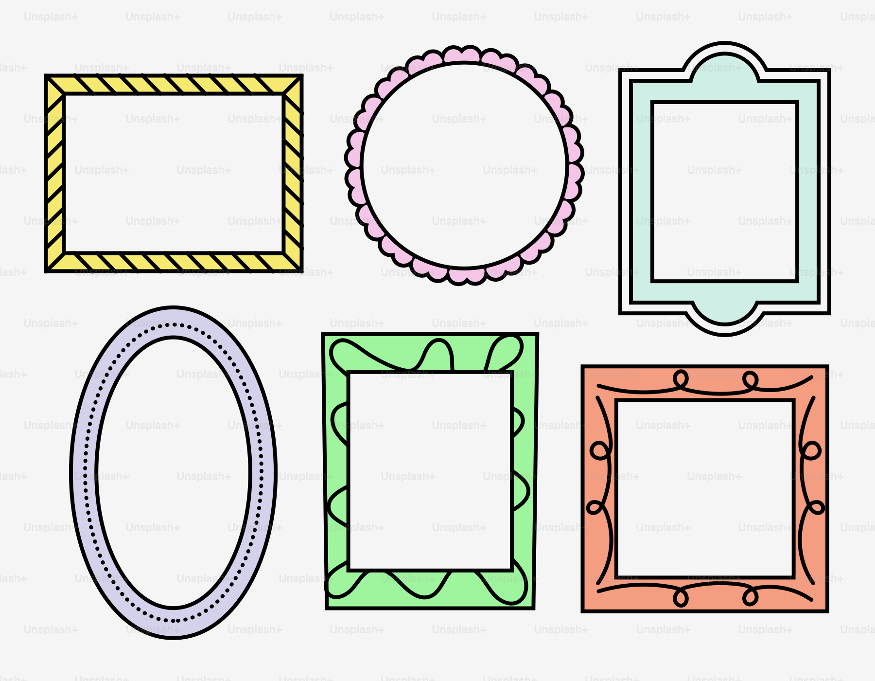 A group of different colored frames on a white background