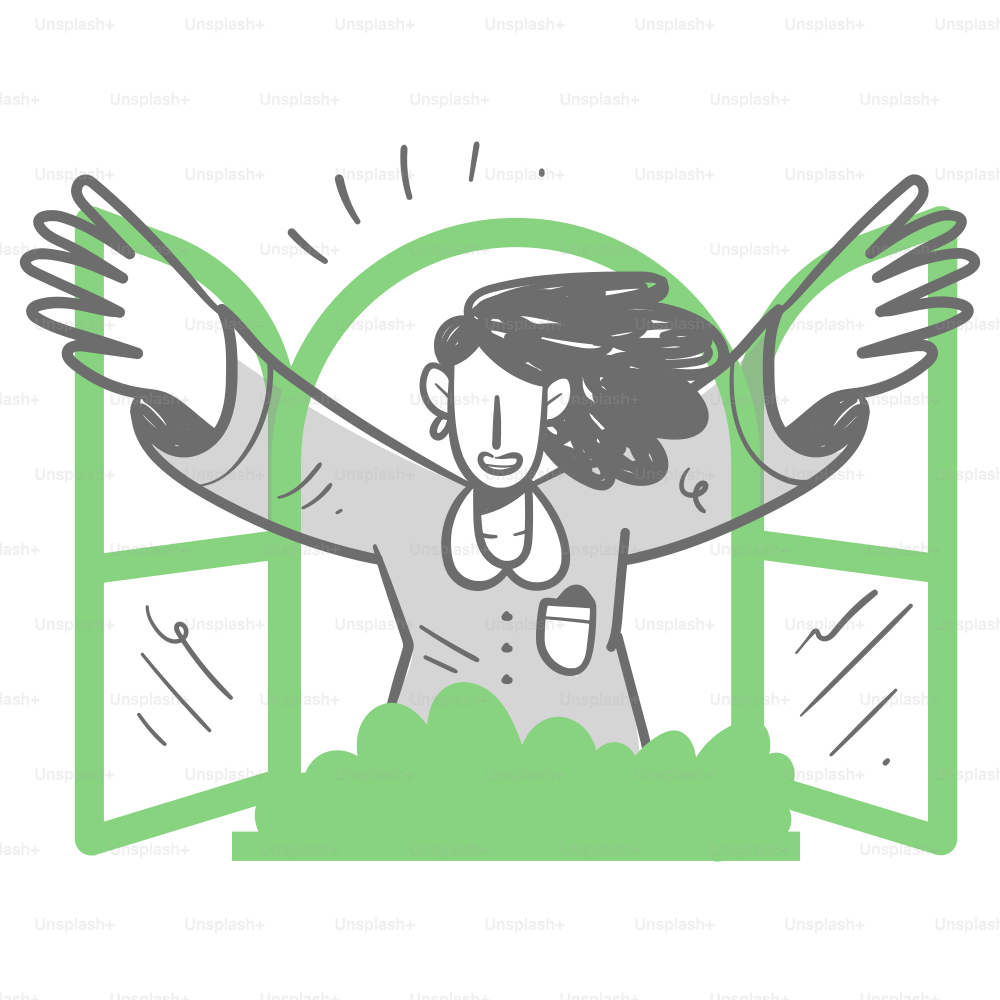 A drawing of a woman raising her arms in the air