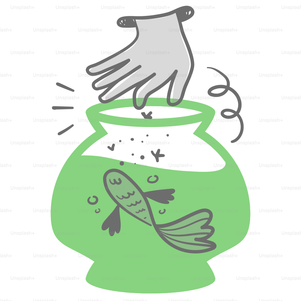 A hand reaching for a fish in a fish bowl