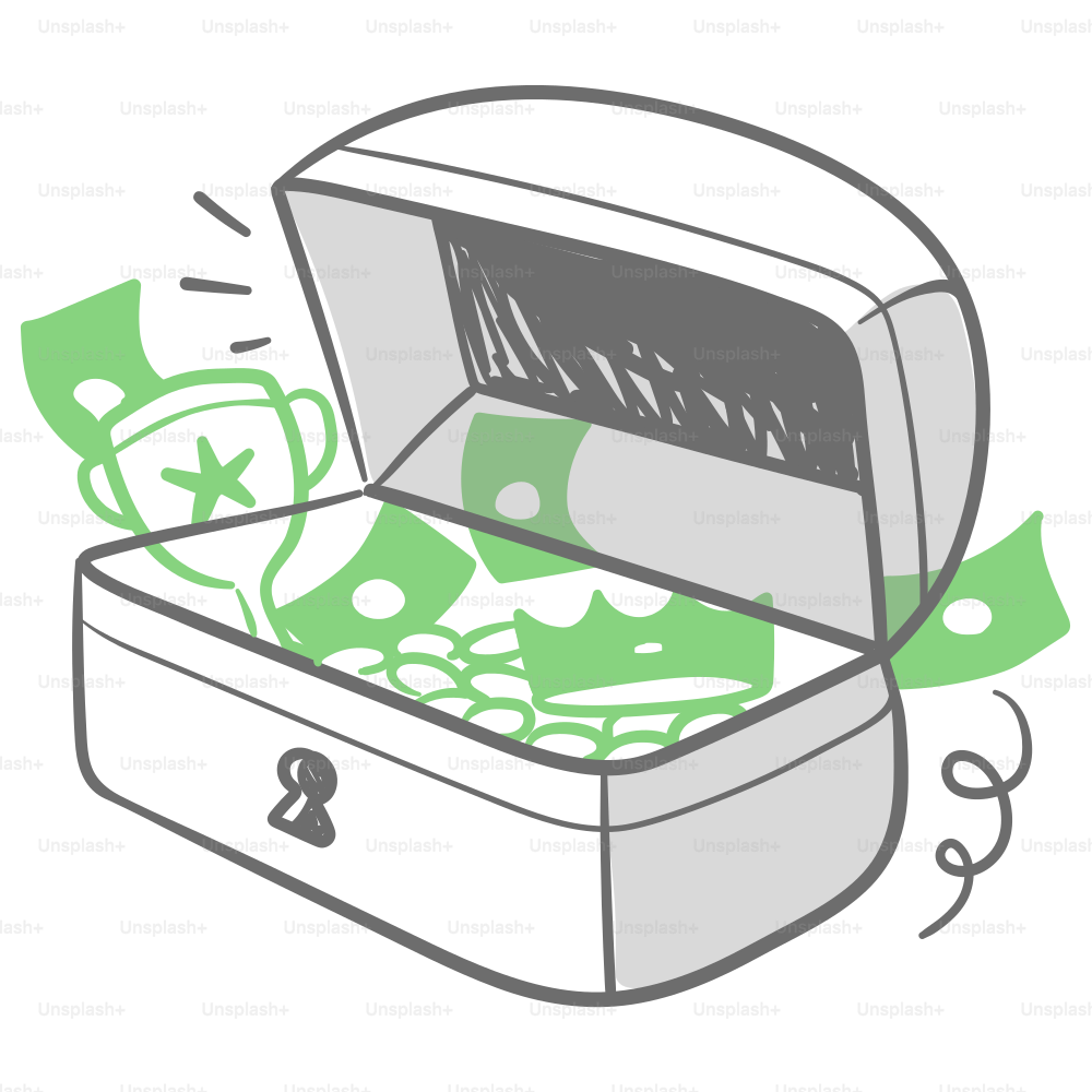 A drawing of a box filled with money