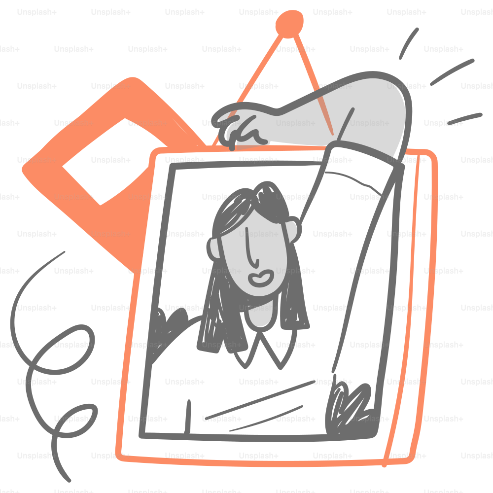Zeichnung einer Frau in einem Bilderrahmen