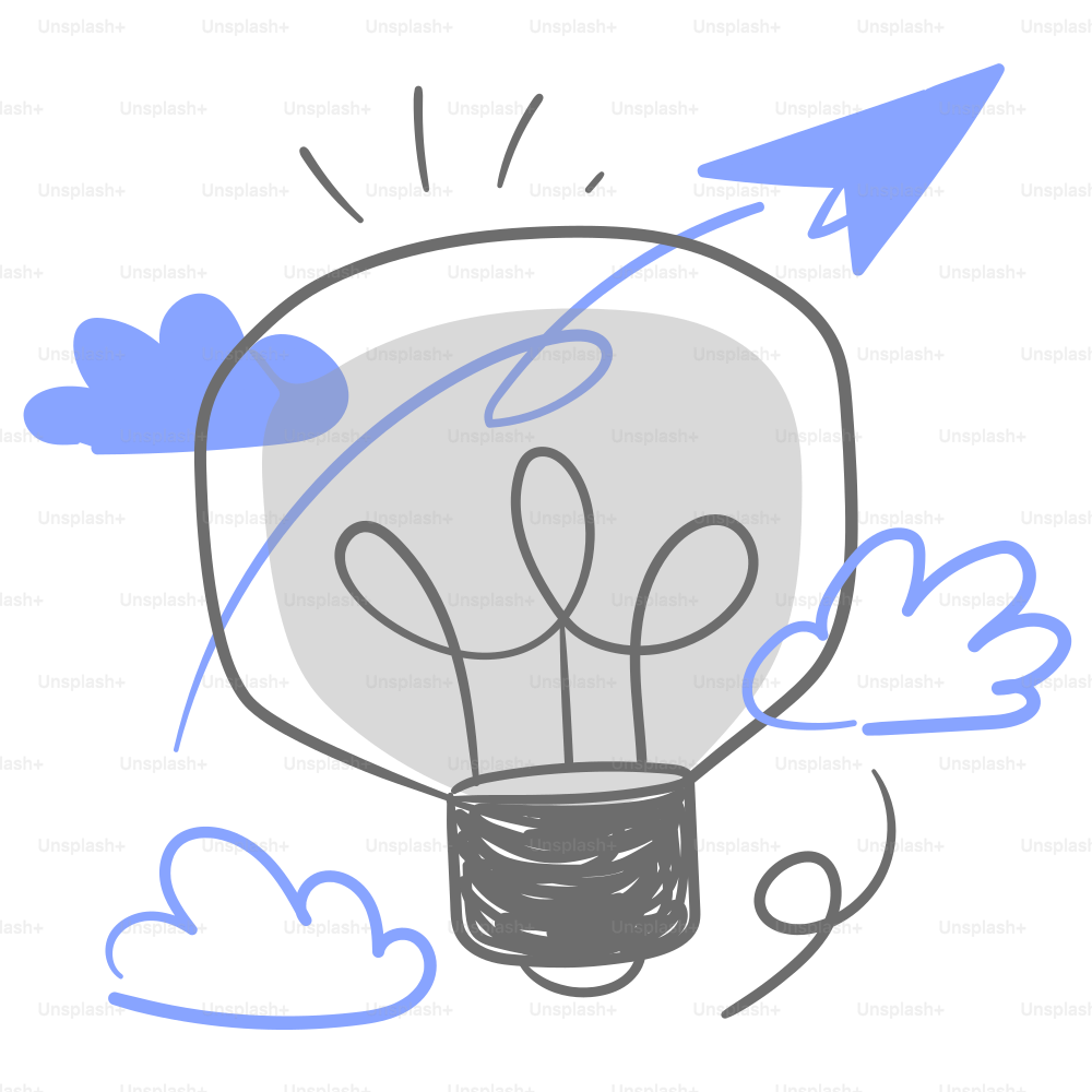 A drawing of a light bulb with clouds around it
