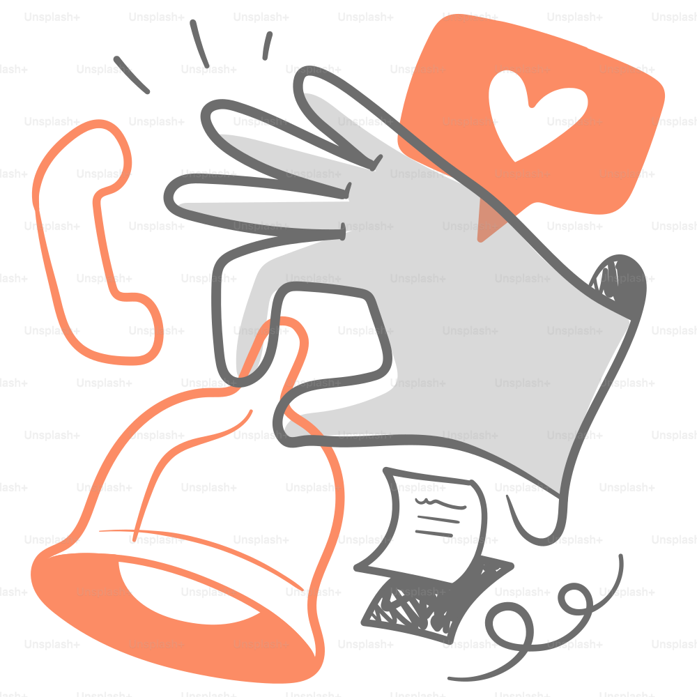 A hand holding a bell and a phone