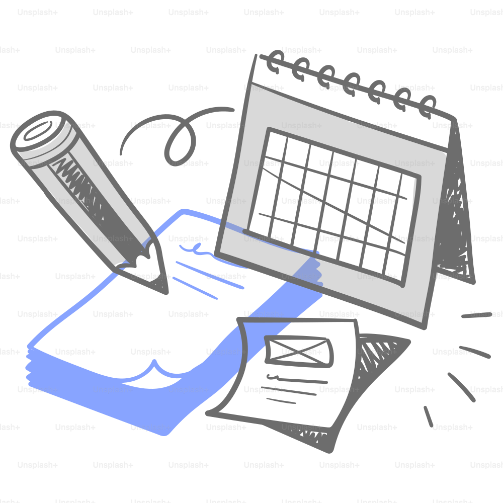 A drawing of a calendar and a pencil