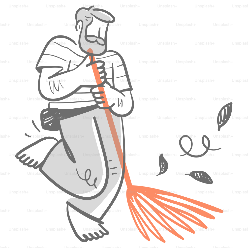 A drawing of a man holding a fish