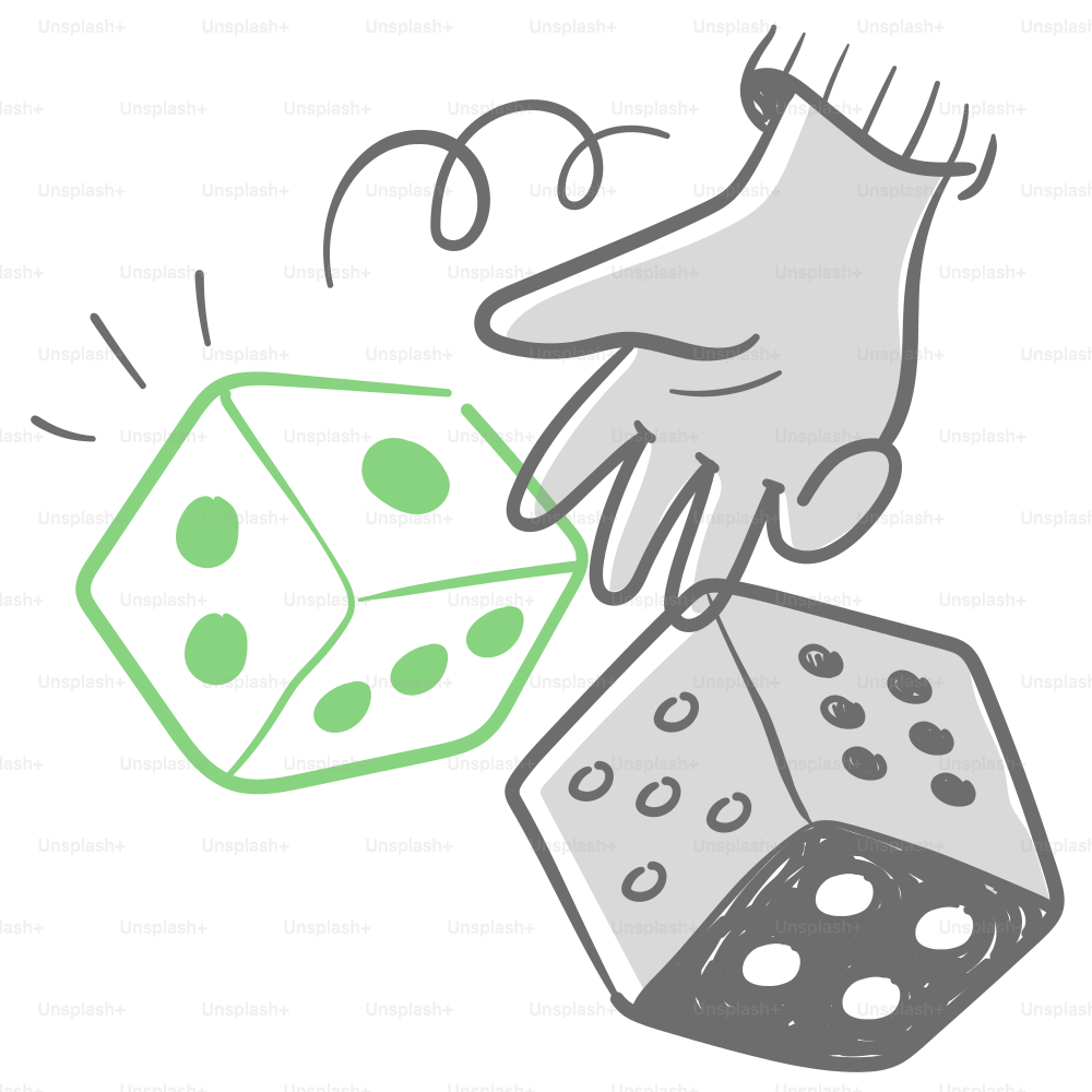 Ein Paar Hände, die mit einer Hand nach einem Würfel greifen