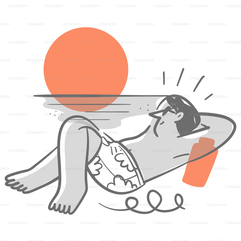 A drawing of a man laying on a surfboard