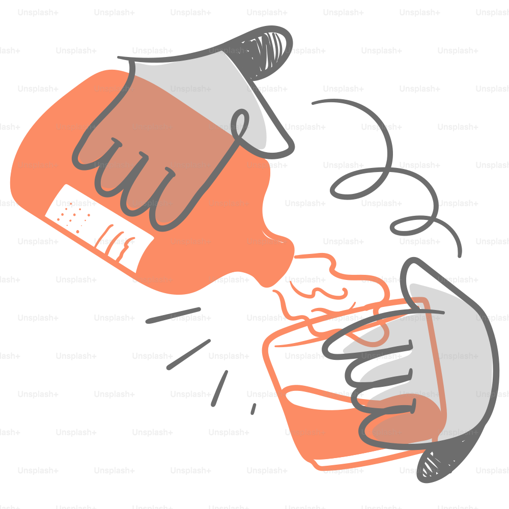 A drawing of a hand pouring liquid into a glass