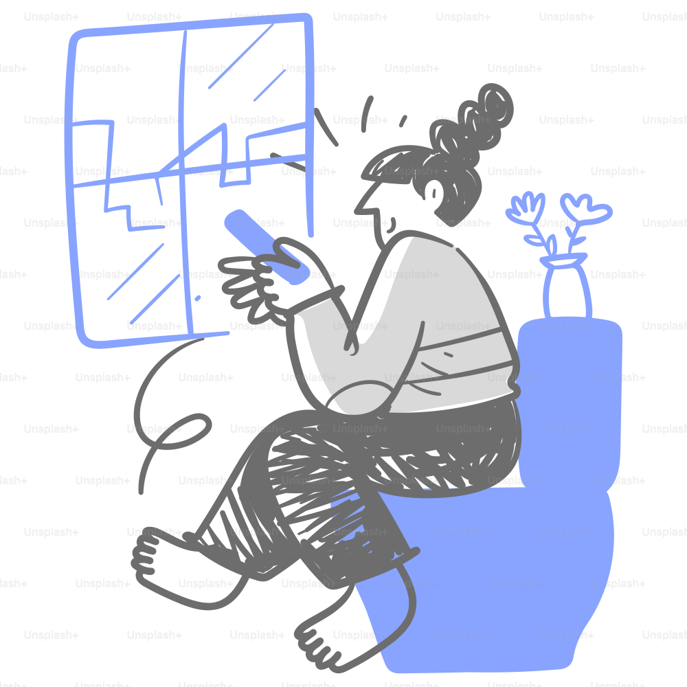 A drawing of a woman sitting on a toilet